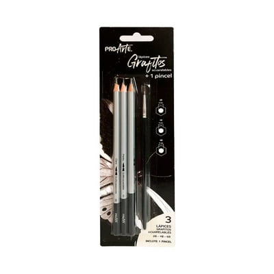3 Lápiz Grafito Acuarelable + 1 Pincel  Proarte