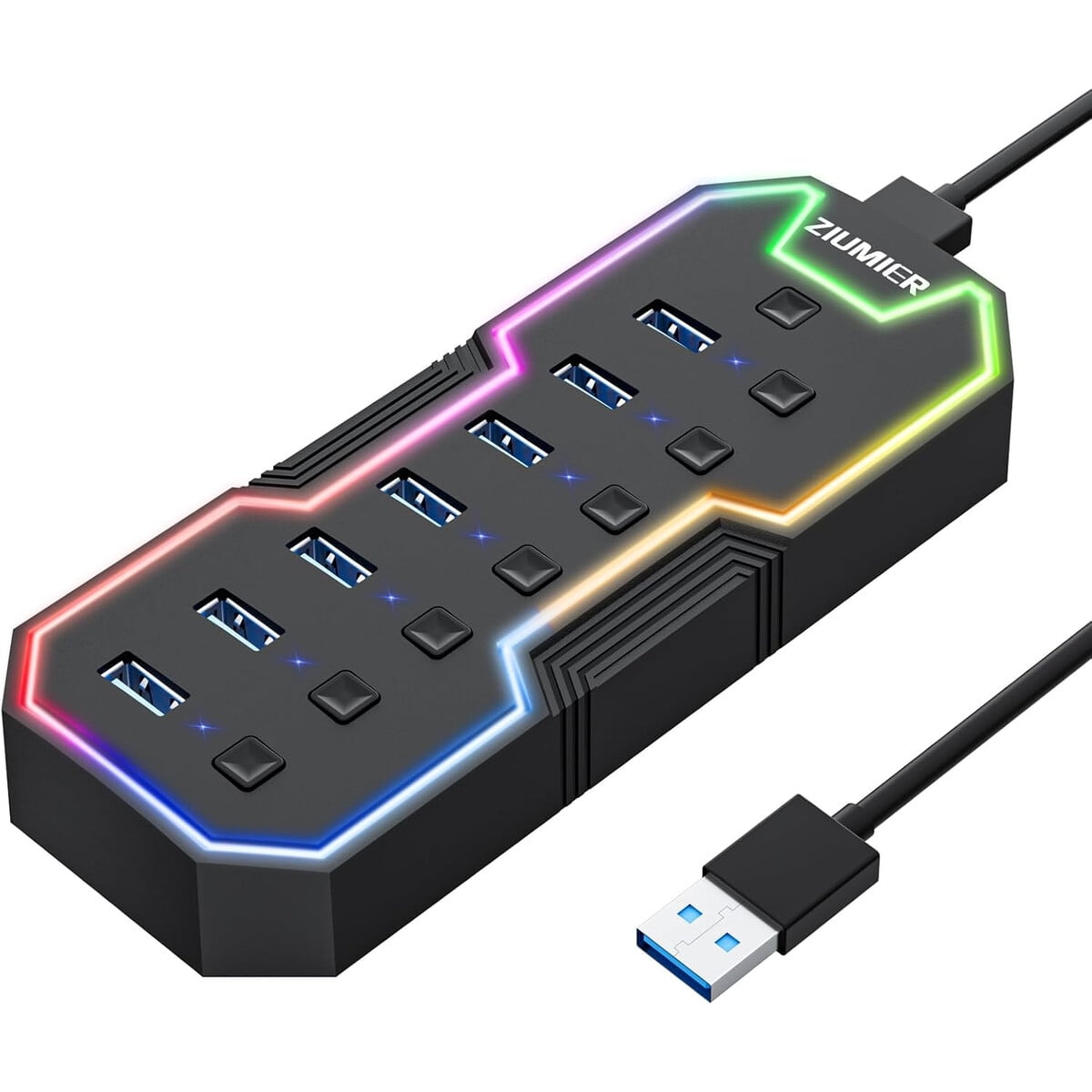 Hub Usb 3.0 Ziumier 7 Puertos Con Luz Rgb 5gbps