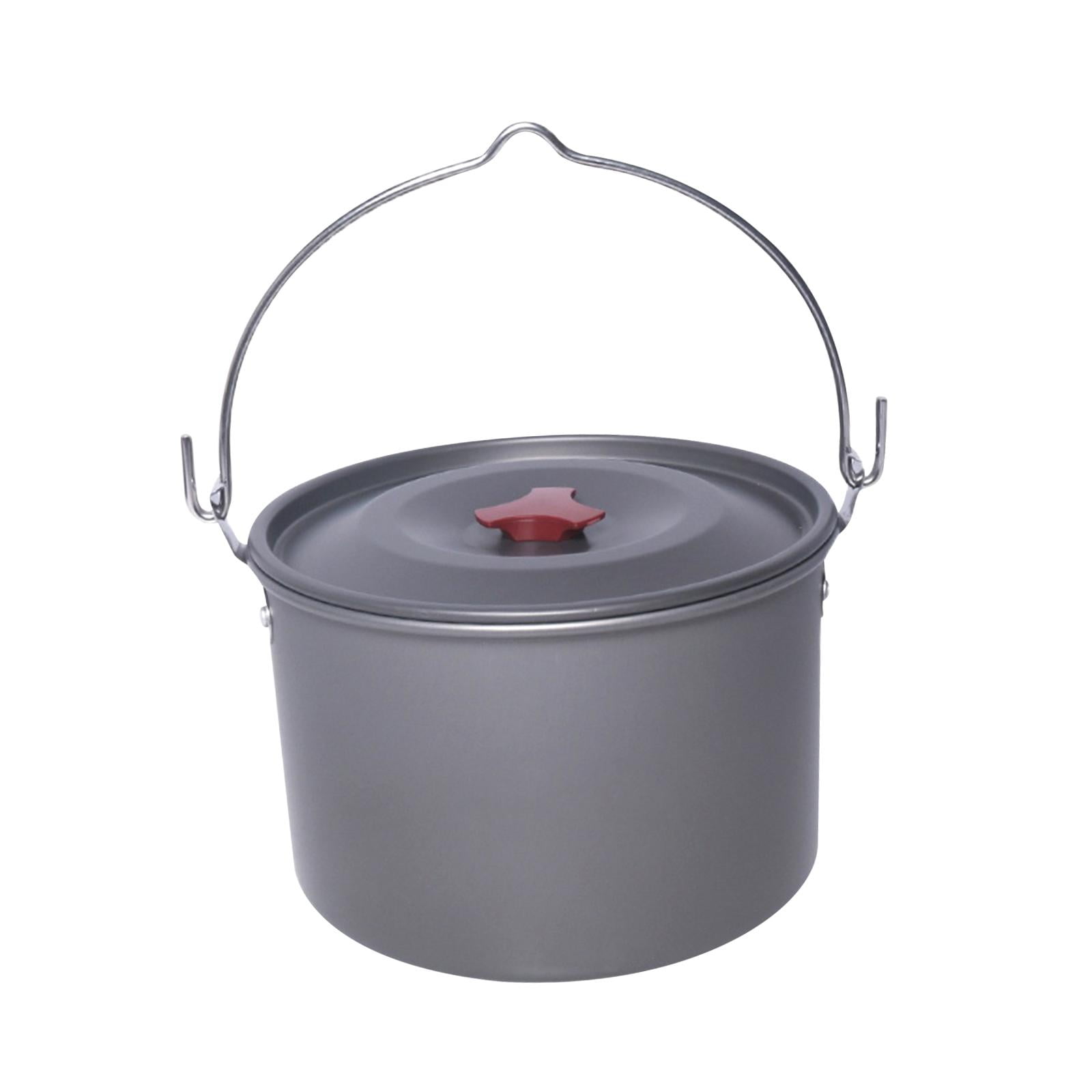 Magideal - Olla Colgante Para Acampar, Olla De Cocina Portátil Con Tapa, Olla De Aluminio Para Fogata, Utensilios De Cocina Para Picnic, Olla Para Acampar Para M