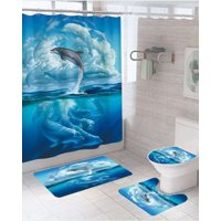 Mylhogar - Juego 5 Piezas Con Cortina De Baño De Tela Poliéster Y Forro De Ducha De Plástico