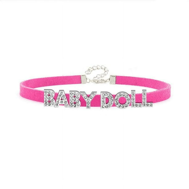 Hot Sexy Rose Red Suede Leather Collar Rhinestone Letters Choker Harajuku DIY Customized Necklaces Lovers BDSM Cosplay Jewelry