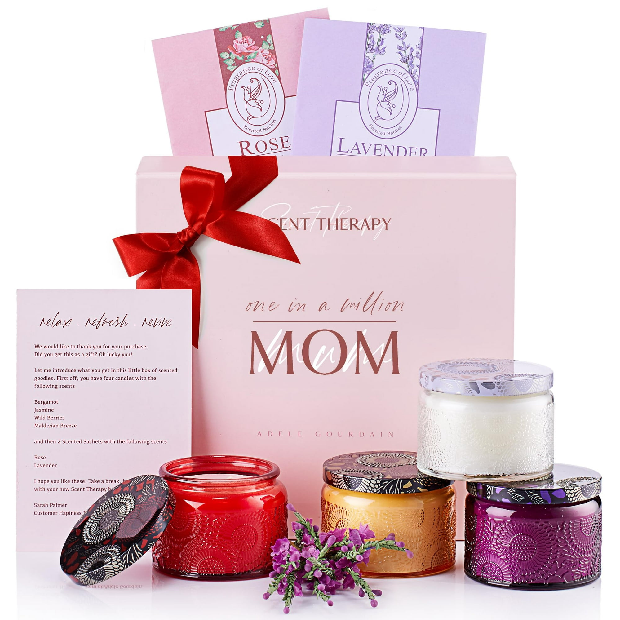 Adelegourdain - Set De Regalo De Velas Perfumadas Para Aromaterapia Para Mamá Con 4 Velas