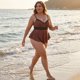 thumbnail image 3 of Agnes Orinda Traje de Baño de Dos Piezas para Mujer de Talla Grande para Escuela y Universidad, Conjunto de Tankini con Cuello en V y Shorts, Control de Abdomen Fruncido para Playa y Piscina 4X Café, 3 of 8