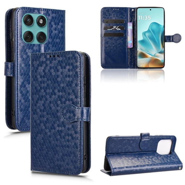 Funda Cartera Lunares Motorola Edge 60 Fusion con Tarjetero, Correa y Soporte Azul