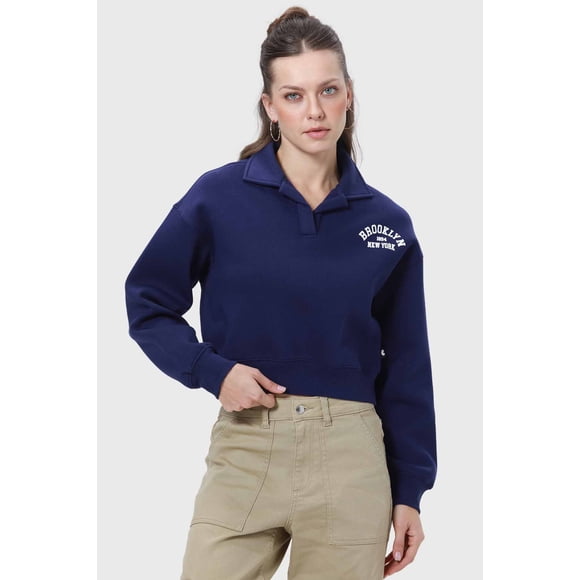 Polerón Mujer Crop Azul