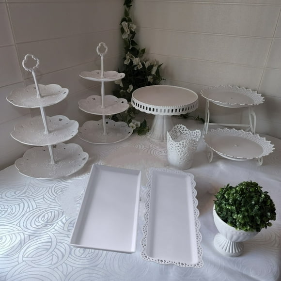 Set 9 Piezas Candy Bar (Porta Torta, Porta Cupcake, Bandeja, Canasto)