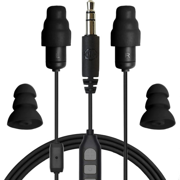 Auriculares intraurales Plugfones Guardian Plus, híbridos, con reducción de ruido, micrófono y controles que aíslan el ruido (negros)