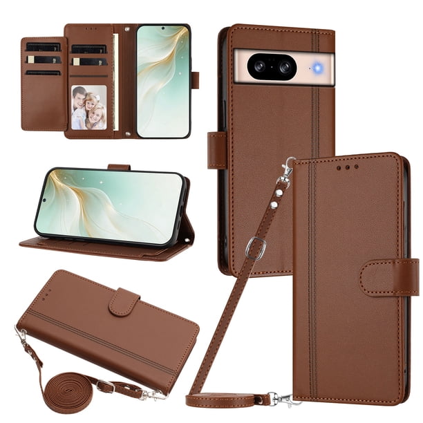 Funda Cartera para Google Pixel 8 con Bolsillo para Billetes, Marrón