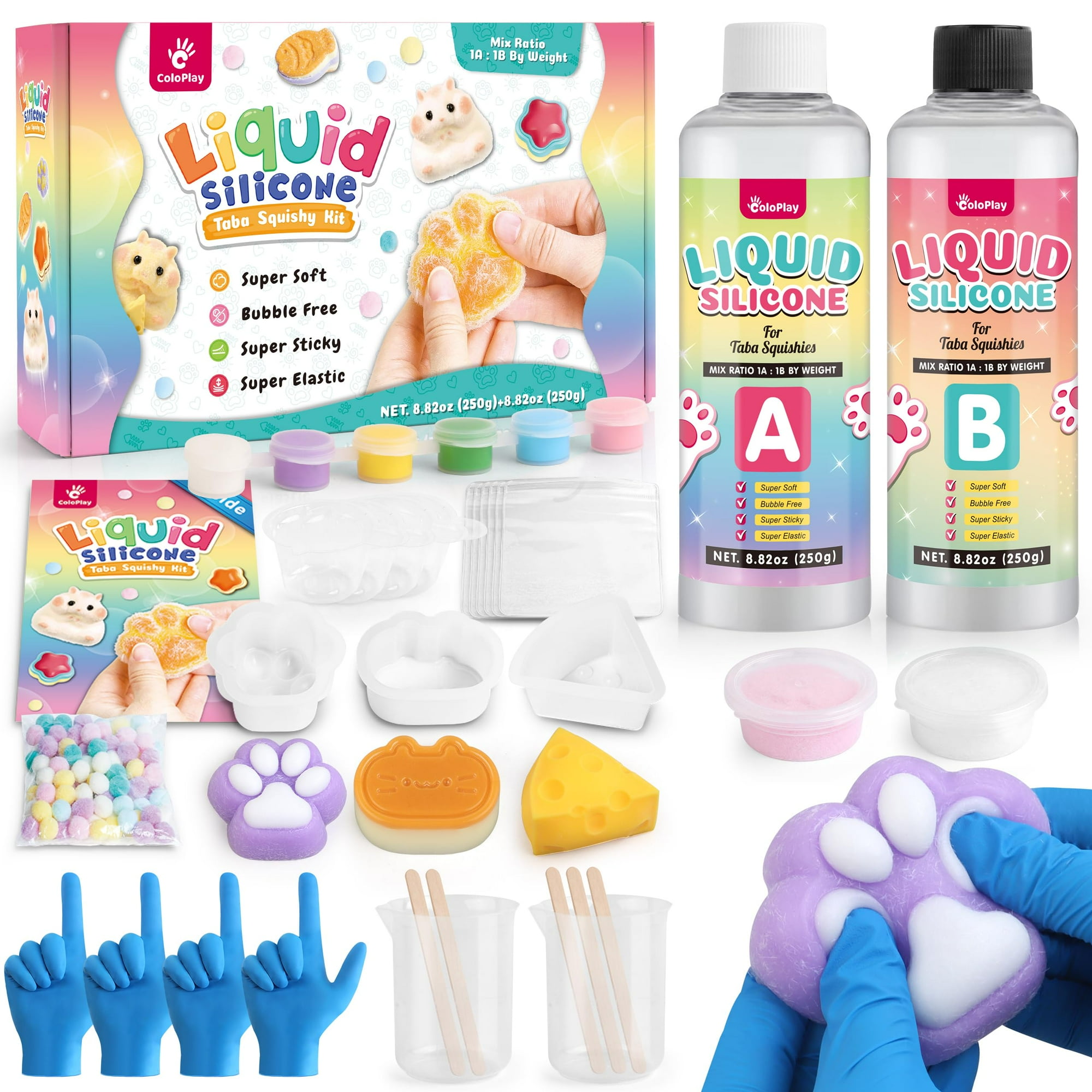 Squishy Kit Coloplay Taba Rubber 530 Ml Con Molde Y Flocado