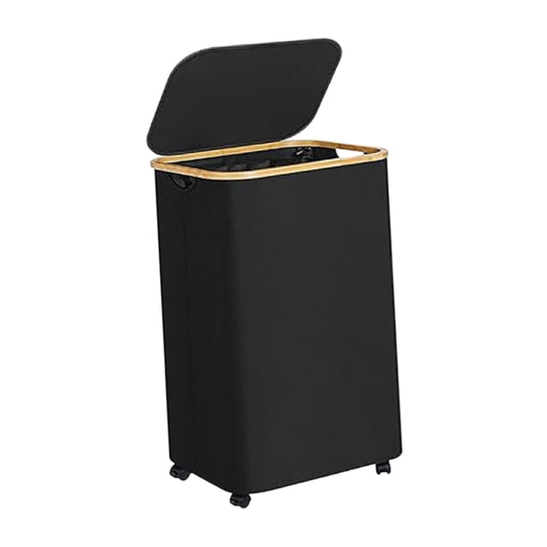 Cesta de lavandería con ruedas, soporte para cesto de almacenamiento, cesto para toallas, bolsa de lavandería decorativa, cesto de lavandería plegable Negro