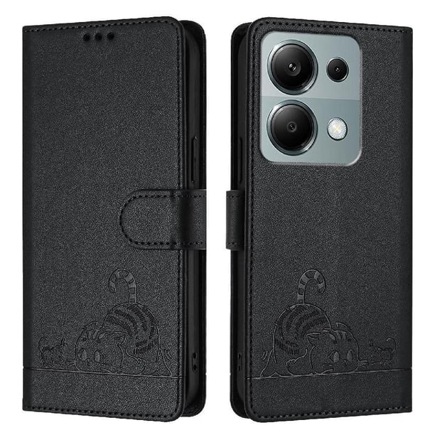 Funda tipo cartera FOXDOCK para Xiaomi POCO M6 PRO 4G con soporte, ranuras, RFID, diseño de gato