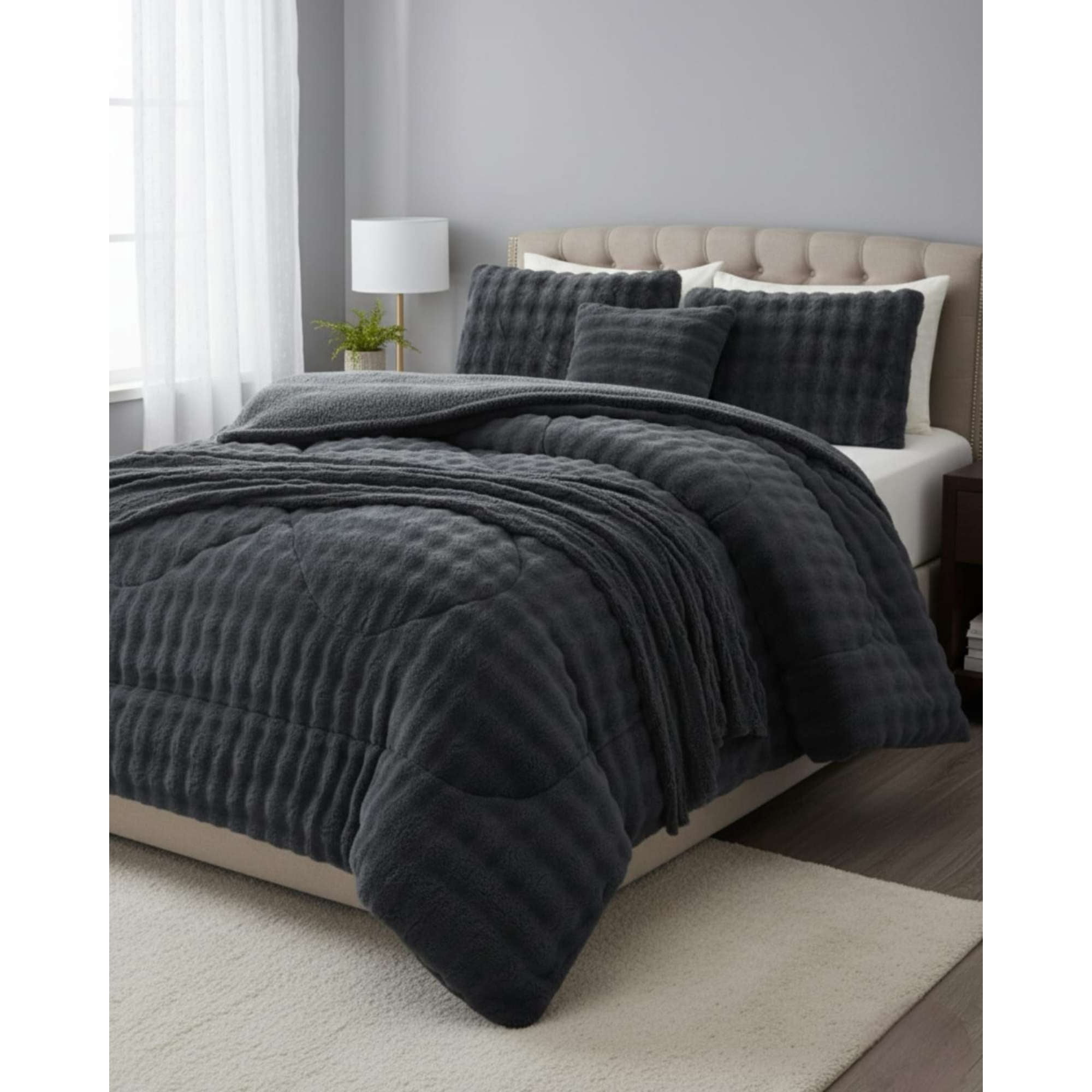 Mylhogar - Cubrecamas King De Invierno Textura Piel De Conejo Suave