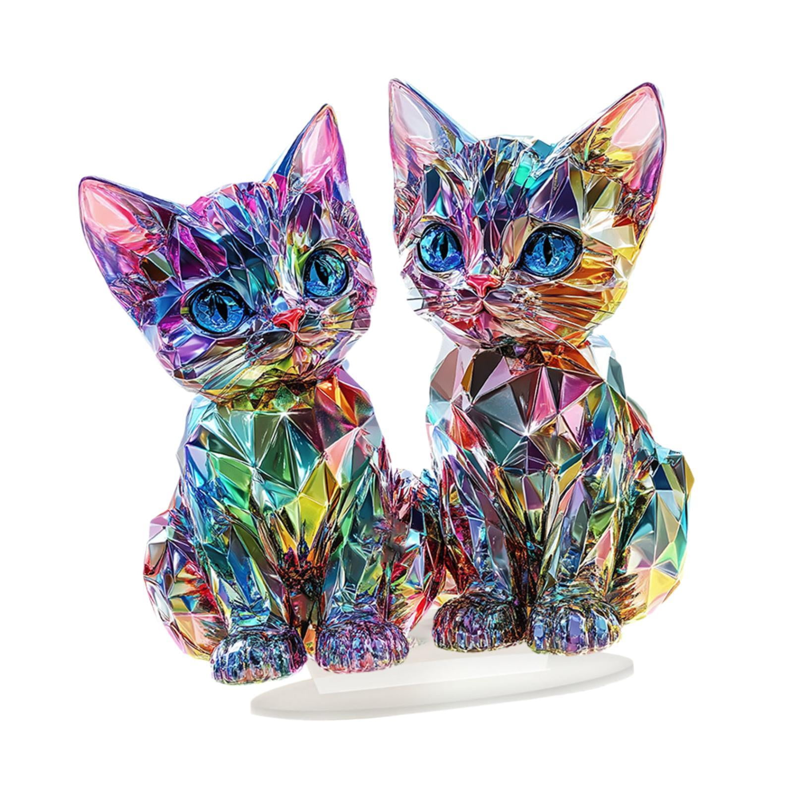 Magideal - Adorno De Gato Colorido 2d Acrílico Para Decoración De Habitación, Centro De Mesa, Decoración Del Hogar, Decoración Creativa Para El Hogar, Oficina, E