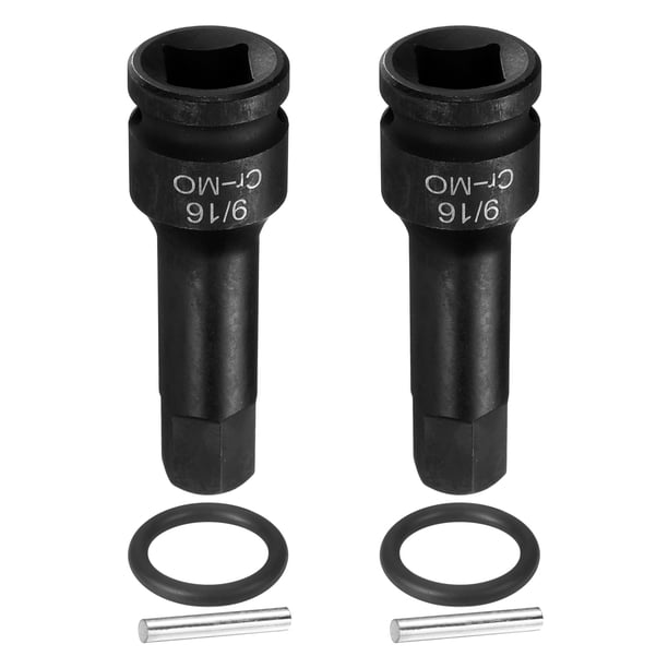 Uxcell 2 piezas 1/2" Llave de impacto con punta hexagonal 9/16 pulgadas SAE CR-MO Acero 6 puntos con pasador de chaveta para adaptador de taladro eléctrico