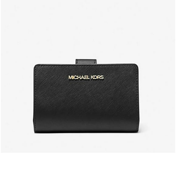 Billetera Michael Kors Jet Set Travel Bifold Zip Coin Saffiano Leather, Negra