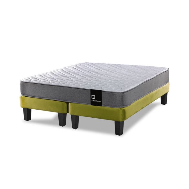 Cama Europea Zen Best 2 Plazas Colchon Resortes Base Dividida Tela Pistacho