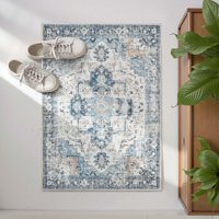 Alfombra De Área Jinchan Vintage Retro Lavable 60X90Cm Azul