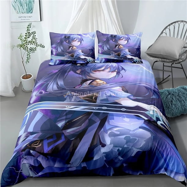 Genshin Impact Keqing Bedding Set Cartoons Duvet Cover Set Comforter Bed Linen For Children Boy Decor BedclothesBed Sheets