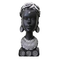 Bothyi - Mujer Africana Cabeza Estatua Señora Estatuilla Moda Para Hotel Cocina Boda Plata