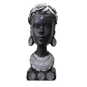 Bothyi - Mujer Africana Cabeza Estatua Señora Estatuilla Moda Para Hotel Cocina Boda Plata