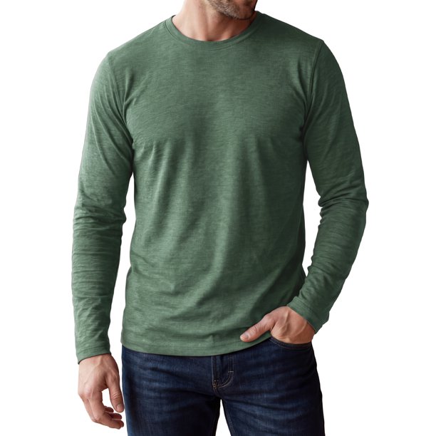 INSPIRE CHIC Camiseta Casual para Hombre Cuello Redondo Manga Larga Camiseta Básica Suave M Verde Oliva
