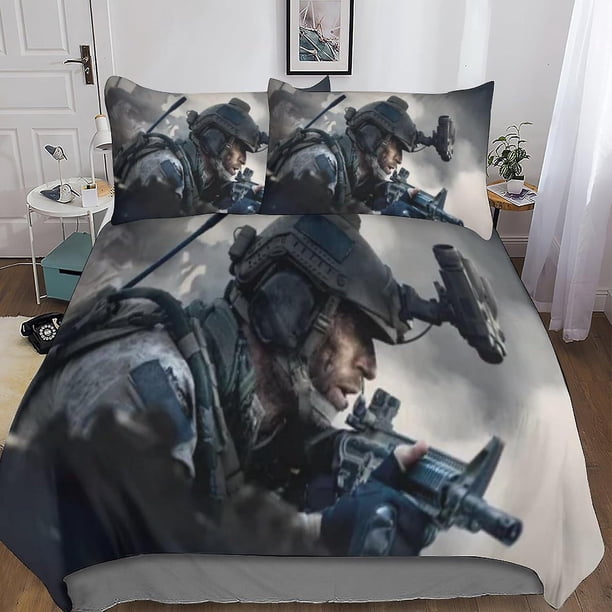 Juego de funda nórdica Call of Duty, juego de ropa de cama con funda nórdica de juego de disparos 3D con fundas de almohada, microfibra suave para adultos, adolescentes y niños, 3 piezas, do