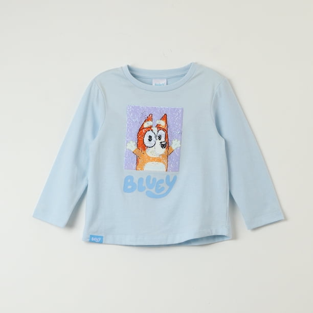 Polera Manga Larga Niña Reversible Celeste Bluey
