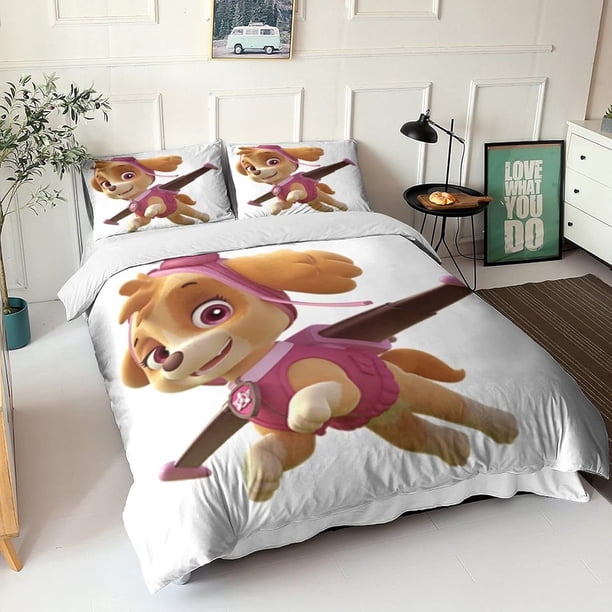 Paw Patrol Duvet Cover Set 3D Anime Characters Kids Bedding Set 3 Pieces Ultra Soft Microfiber Polyester Comforter Cover Quilt Cover with Zipper Closure Suitable for Teenagers