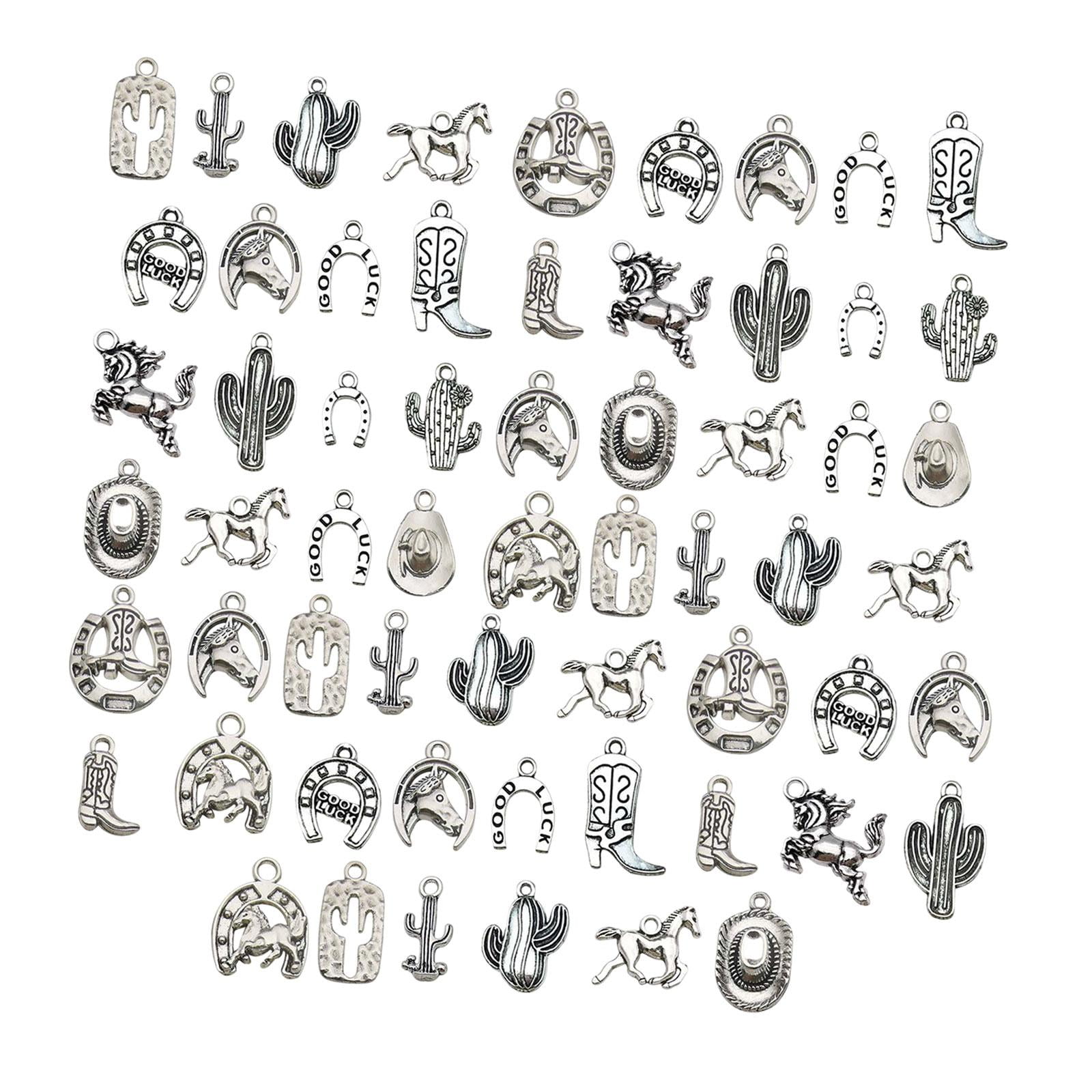 Bothyi - 60 Piezas De Dijes De Vaquero Occidental Vintage Para Hacer Joyas, Pulseras, Tobilleras, Plata