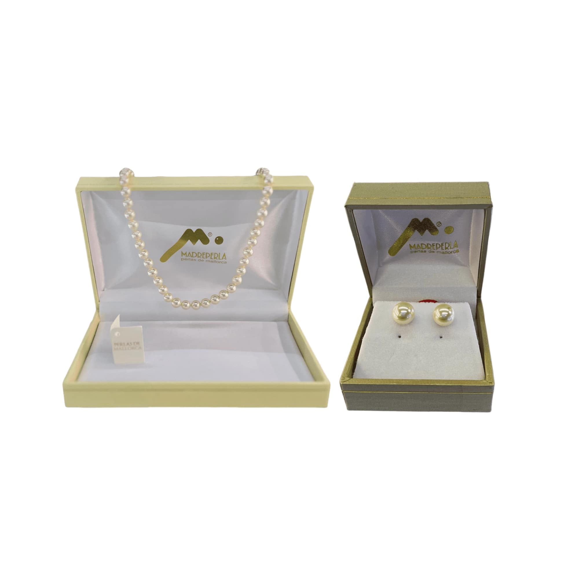 Set Collar De Perlas 40 Cm Mas Aros De Mallorca Enchapado En Oro