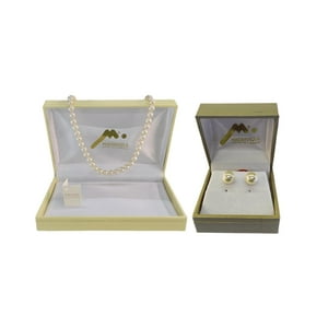 Set Collar De Perlas 40 Cm Mas Aros De Mallorca Enchapado En Oro