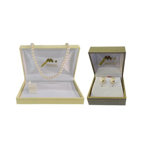 Set Collar De Perlas 40 Cm Mas Aros De Mallorca Enchapado En Oro