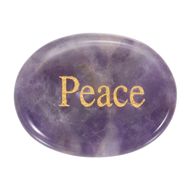 Uxcell Piedra de Preocupación Natural para el Pulgar, Piedra de Cristal Ovalada de 1.7"x1.3" con Palabras Inspiradoras, Roca de Bolsillo Cristales de Ansiedad para Mujeres, Púrpura (Estilo 9)