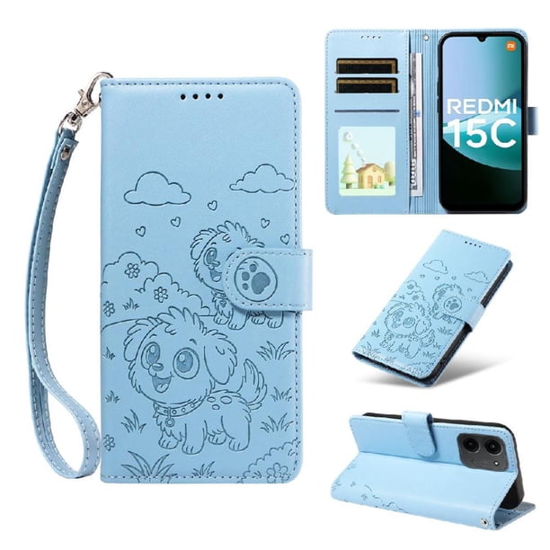 Funda Billetera FOXDOCK Compatible con Xiaomi Redmi 15C 5G/4G, Diseño Perrito Tierno, Ranuras para Tarjetas y Soporte Plegable