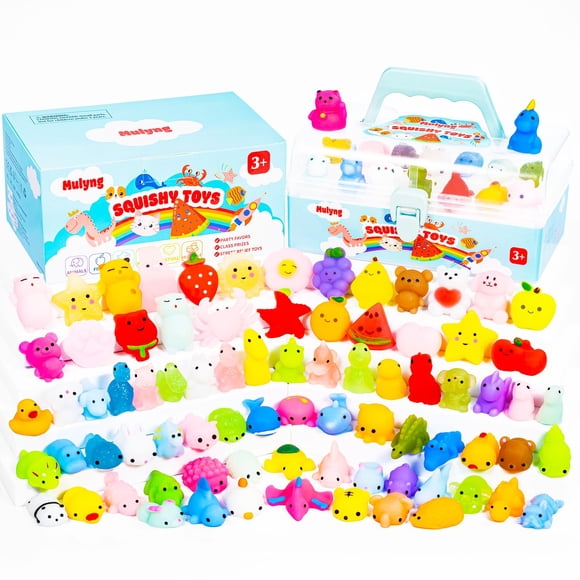 Squishy Toys Mulyng Mochi, paquete de 80 unidades para niños con caja de almacenamiento
