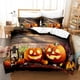 thumbnail image 1 of Juego de tres piezas de textiles para el hogar de la serie Calabaza de Halloween con impresión digital, funda nórdica y funda de almohada de plumón bruñido., 1 of 3