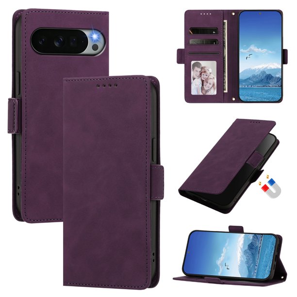 Funda Billetera Delgada para Google Pixel 11 Pro XL con Ranuras y Soporte Morado oscuro