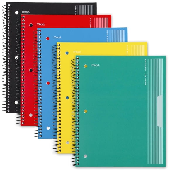 Libretas Mead Spiral de 1 tema a rayas de ancho, 100 hojas, paquete de 5