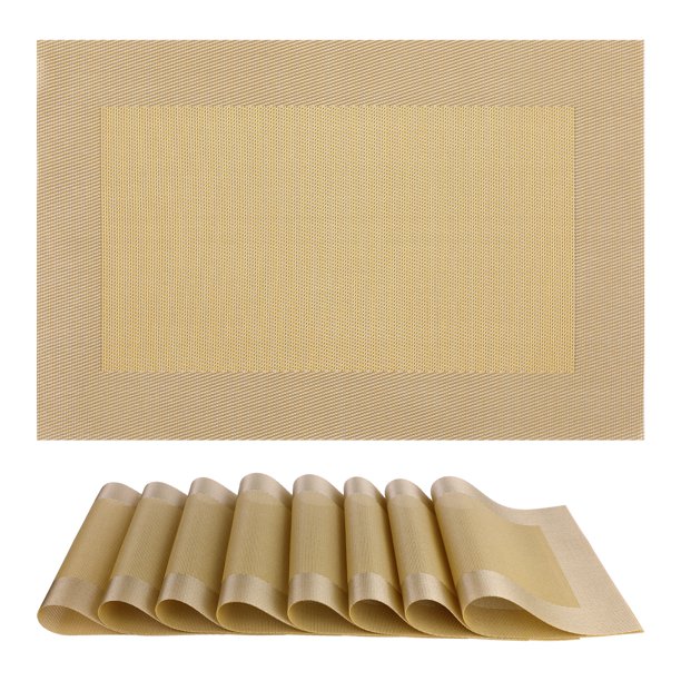 REGALWOVEN Manteles Juego de 8 Manteles para Decoración de Mesa de Comedor de Cocina Lavables Resistentes al Calor Oro 18*12 Pulgadas