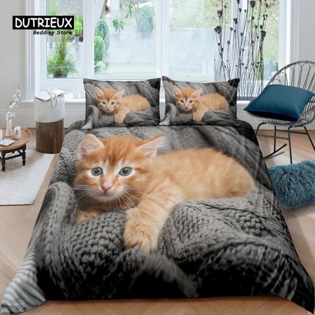x2101 Bed SheetsHome Living Luxury Pet Cat Bedding Set Orange Cat Duvet Cover Pillowcase and EU/US/AU/UK Size Comforter Bedding 3-Piece Bedding Set (1 Duvet Cover + 2 Pillow Shams) nj2101