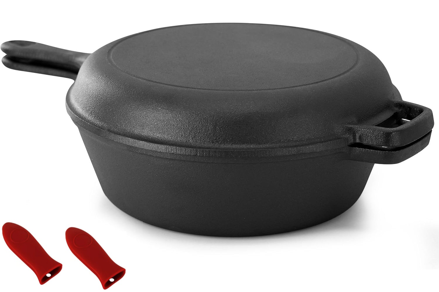 Wakeshome - Cacerola + Sartén De Hierro Fundido 26X12Cm +Mangos Aislante