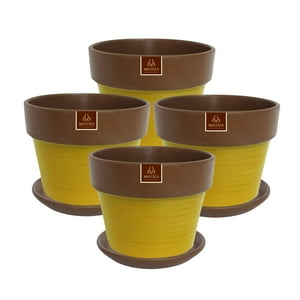 Pottery - Set De 4 Maceta Greta 16Cm Mostaza Y Sus Platos