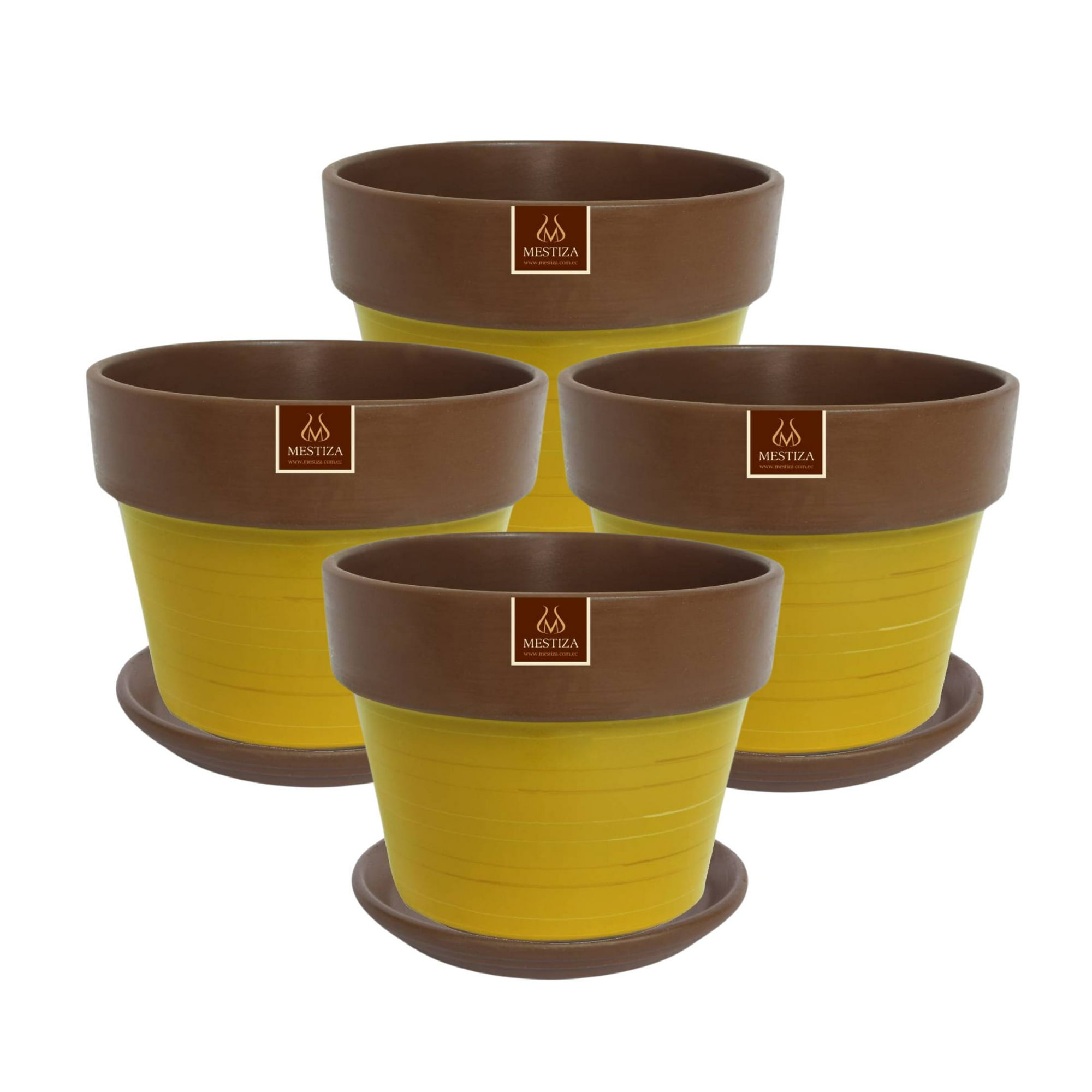 Pottery - Set De 4 Maceta Greta 16cm Mostaza Y Sus Platos