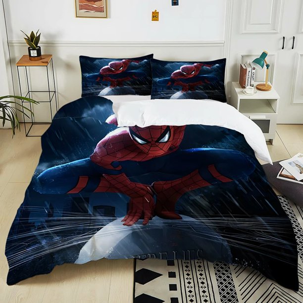 x227 Bed SheetsSpider-Man Anime Bedding Duvet Cover Digital Printing Soft Polyester Suitable for Bedroom Decoration Children's Gift 3-Piece Bedding Set (1 Duvet Cover + 2 Pillow Shams) nj227