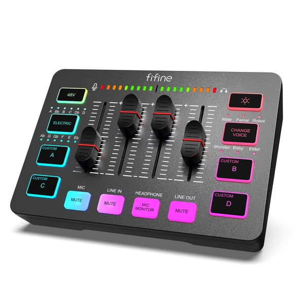 Mezclador Audio Fifine SC3 XLR USB Streaming Podcast Gaming RGB 48V Phantom Power Control Volumen Micrófono Profesional PC OBS Twitch