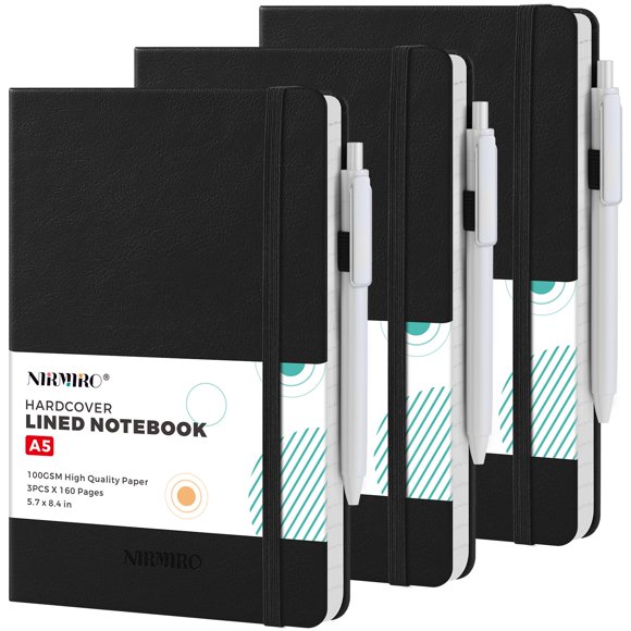 Cuaderno NIRMIRO A5 Paquete de 3 con Cubierta Dura de Cuero 160 Páginas