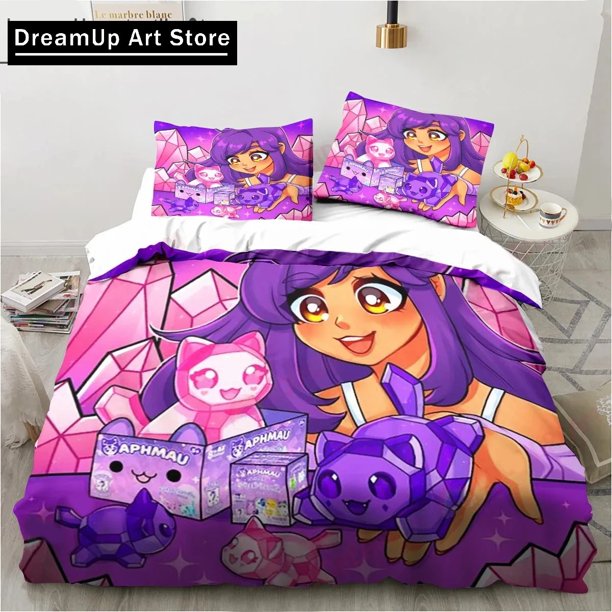 Cartoon Game Cute Aphmau with Wings Bedding Set Boys Girls Twin Queen King Size Duvet Cover Pillowcase Bed boys Adult Bedroom