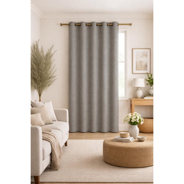 Cortina de Tela Tipo Lino 100% Blackout Engomada 1 Paño gris