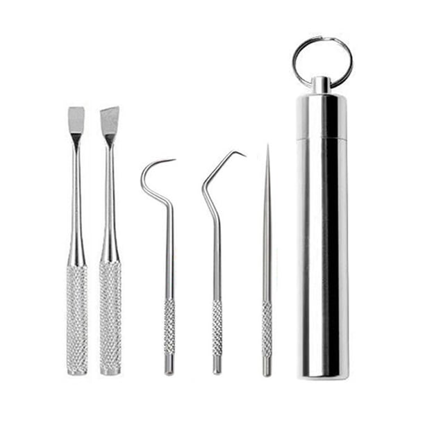 Juego de palillos de dientes portátiles, reutilizables, de acero inoxidable, con soporte para picnics y acampadas al aire libre.