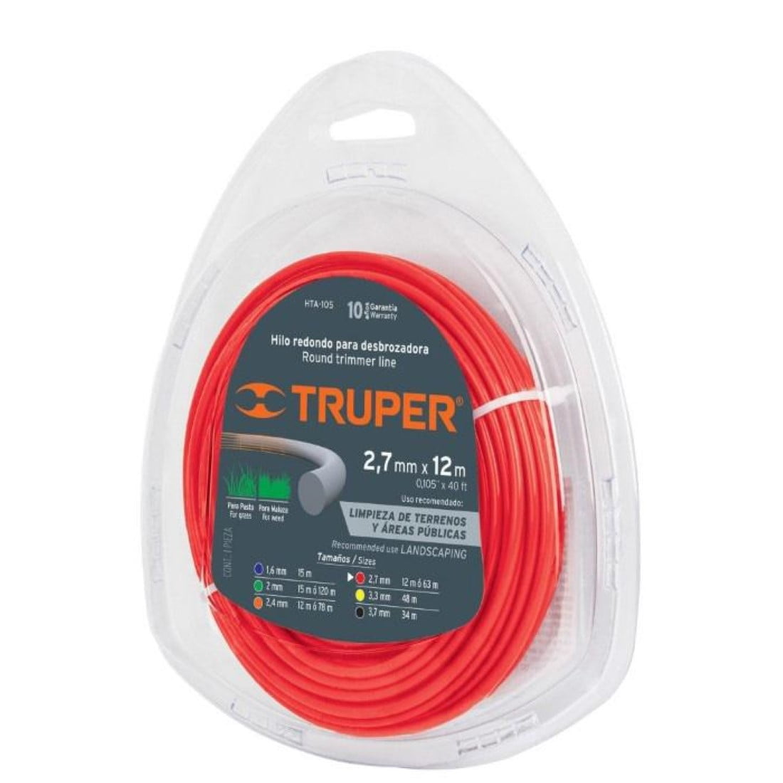 Truper - Nylon Para Orilladora 2.7mm*12m Redondo